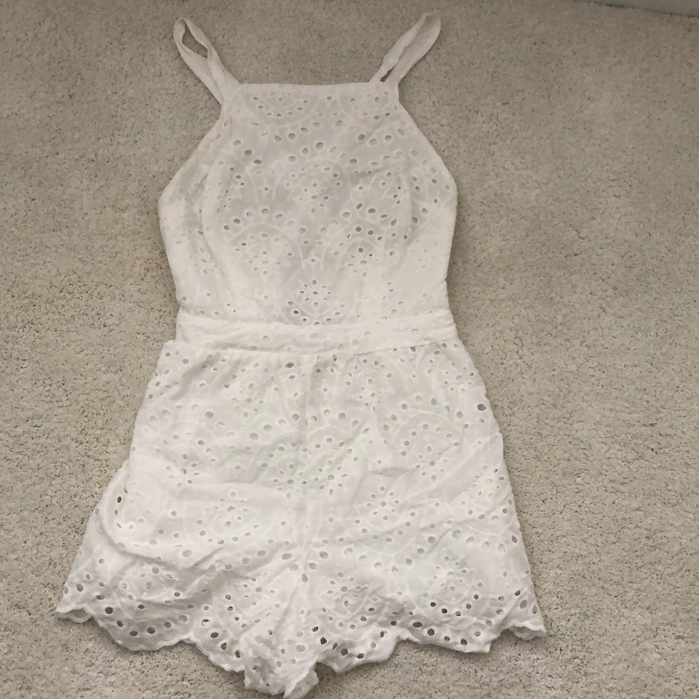 White lace print romper